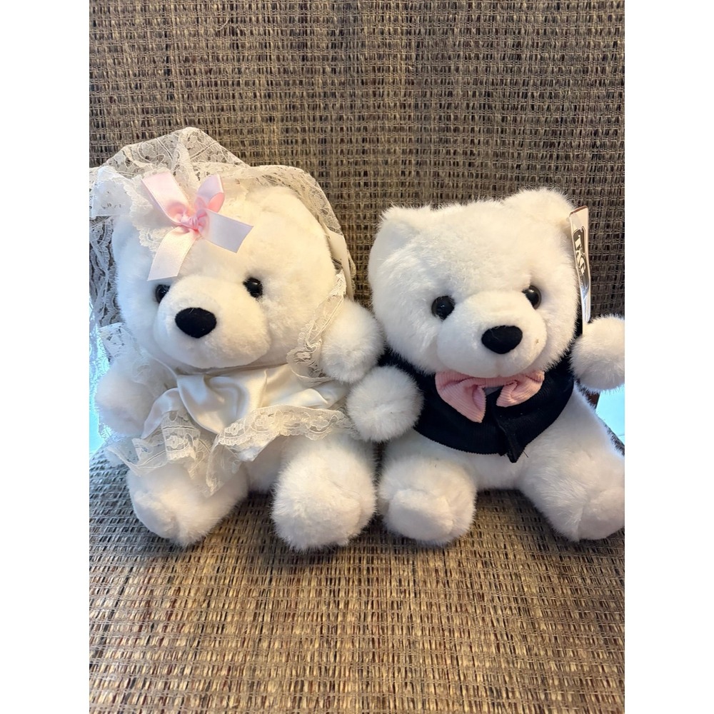 Vintage tag alongs bride and groom plush bear